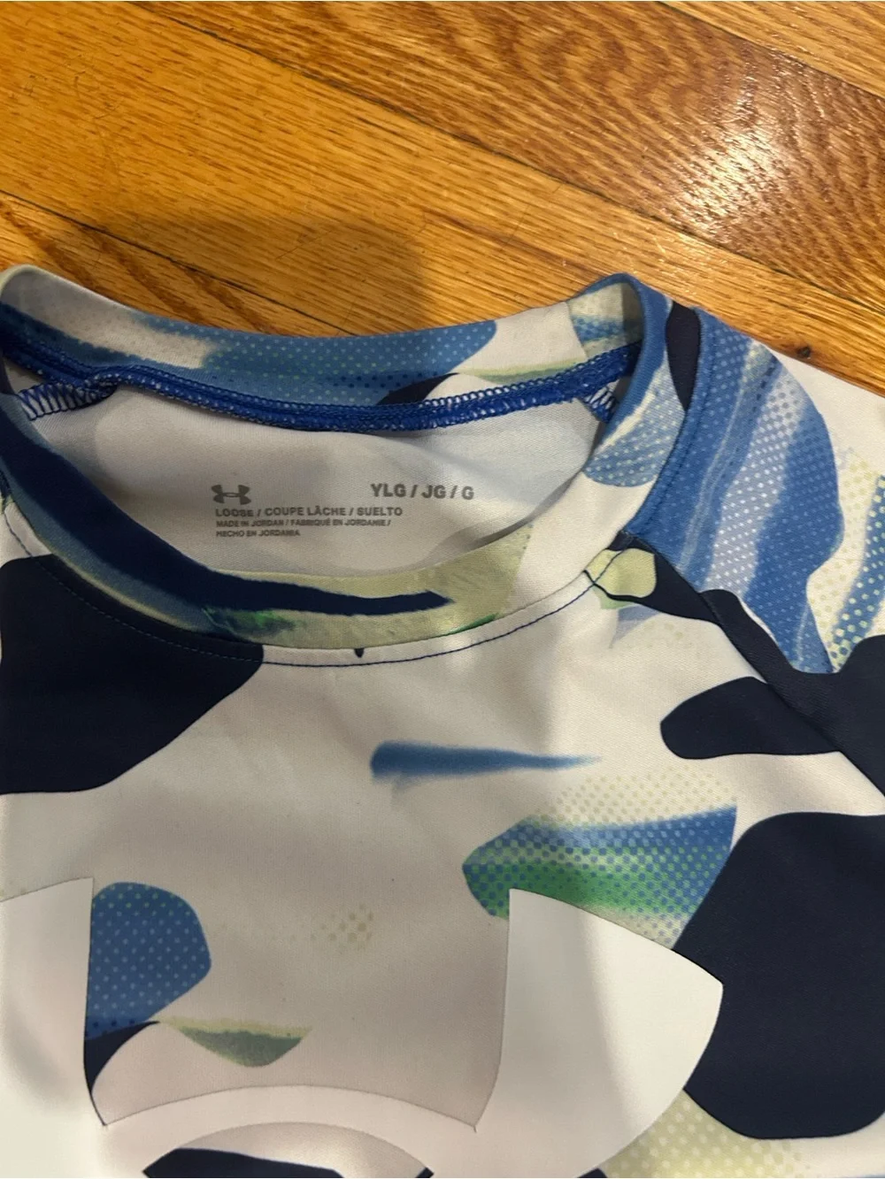 Under Armour White Logo Blue & Green Camo DryFit Tee